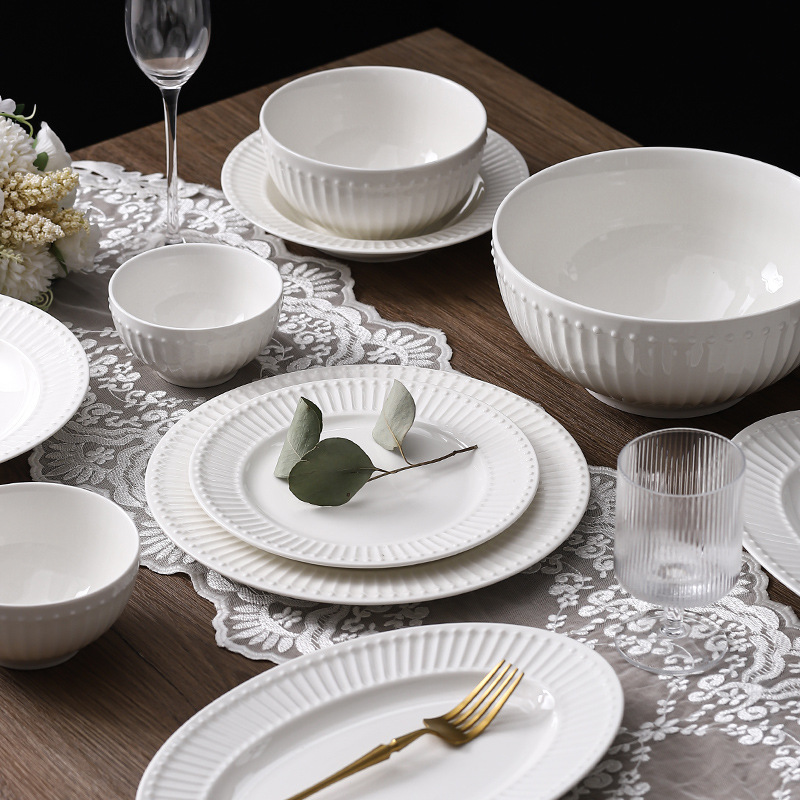 white embossed dinnerware set
